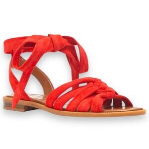 Nine West Xameera Red Suede Ankle Tie Flat Braided Toe Sandals Size 8 NEW NO BOX